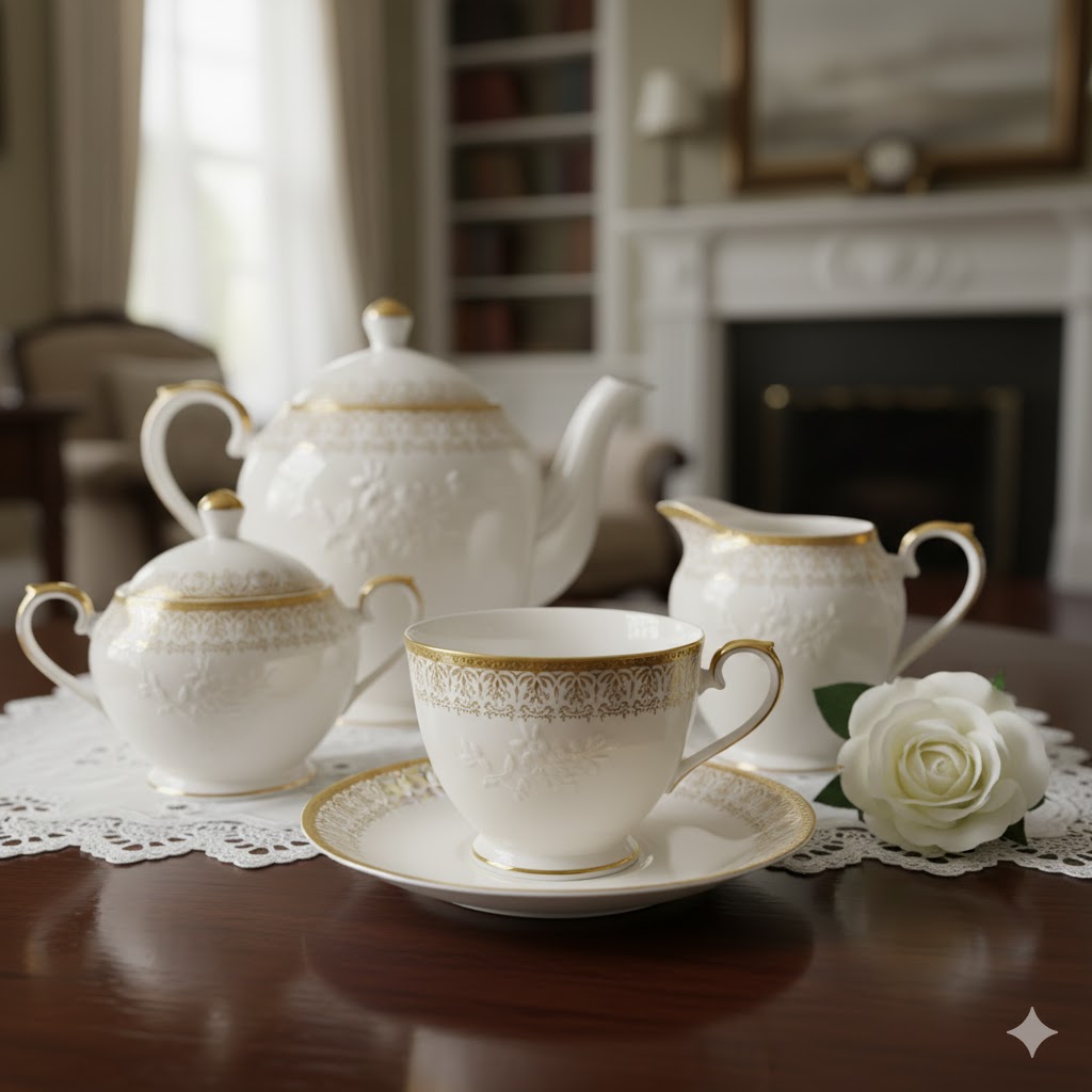 bộ tách trà sứ viền vàng